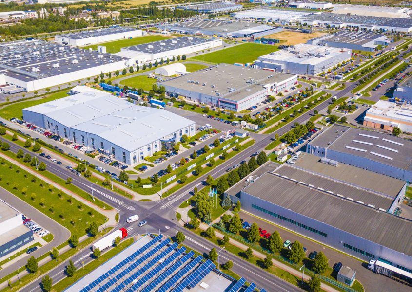 Aerial view of commercial buildings